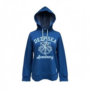 Lands End Navy Blue Deep Sea Academy Graphic Kids Hoodie Sweatshirt Medium 5/6